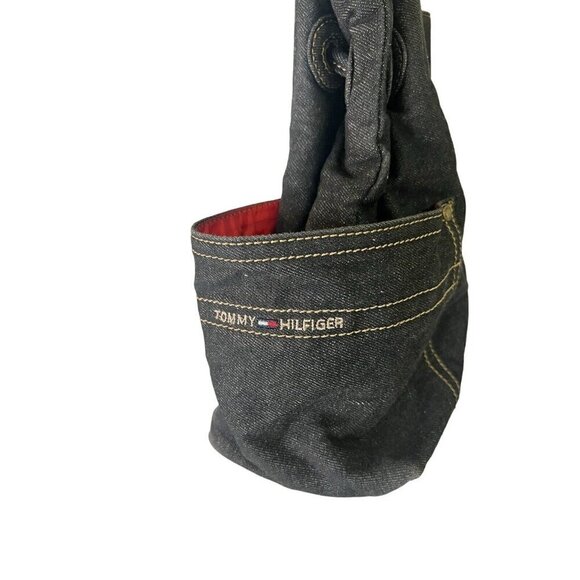 Tommy Hilifiger Denim Drawstring Bucket Style Shoulder Bag Y2K 00s Gray Black - Picture 4 of 13